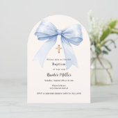 ブルーボウクリームボーイバプティスアーチ 招待状 (スタンド正面)