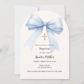 ブルーボウクリームボーイバプティスアーチ 招待状 (正面)