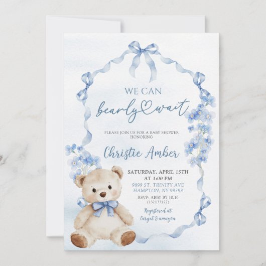 ブルーボウコケットは赤ちゃんシャワーを心待ちできる 招待状 (正面)