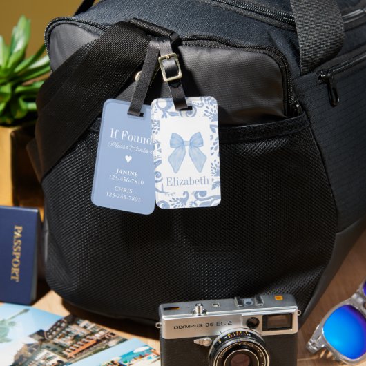 ブルーボウコケットエステティックキッズスクールバッグラベル ラゲッジタグ (正面&裏面)