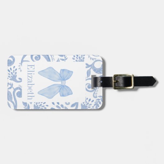 ブルーボウコケットエステティックキッズスクールバッグラベル ラゲッジタグ (正面横)