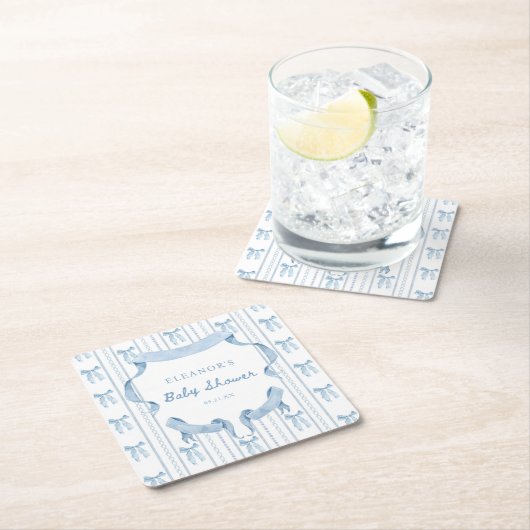 ブルーボウコケットブルーボーイベビーシャワー スクエアペーパーコースター (インサイチュ)