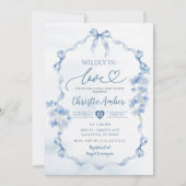 ブルーボウコケットワイルドフラワーブライダルシャワー 招待状 (正面)