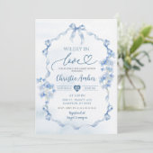 ブルーボウコケットワイルドフラワーブライダルシャワー 招待状 (スタンド正面)