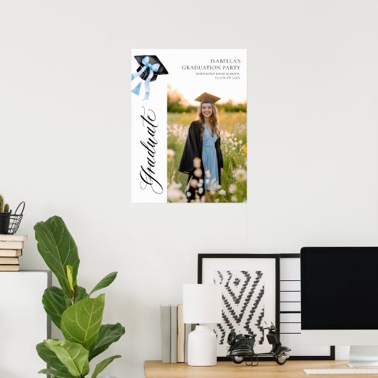 ブルーボウコケット卒業キャップ卒業へようこそ ポスター (ホームオフィス)