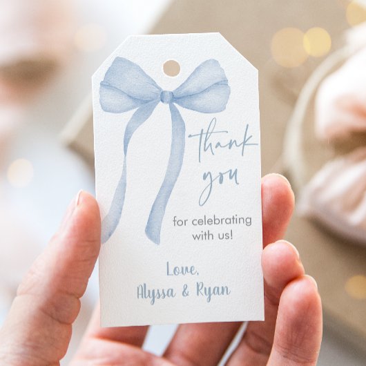 ブルーボウコケット赤ちゃんシャワーありがとう ギフトタグ