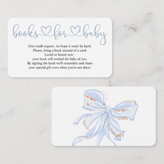 ブルーボウシック男の子の赤ちゃんシャワーブックベビーカード エンクロージャーカード (正面/裏面)