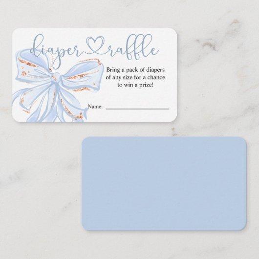 ブルーボウシック男の子ベビーシャワーおむつラッフルカード エンクロージャーカード (正面/裏面)