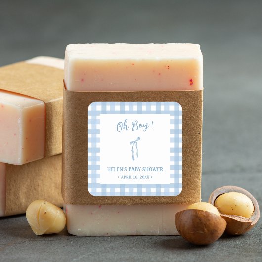 ブルーボウシンプルプレイド少年の赤ちゃんシャワー スクエアシール