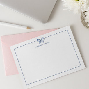 ブルーボウストライプのコケットパーソナライズされた ノートカード