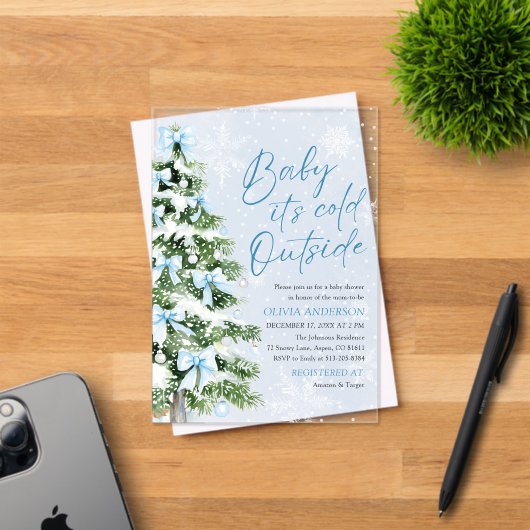 ブルーボウズベビーベビーシャワー外が寒い アクリル招待状 (インサイチュ (招待状))