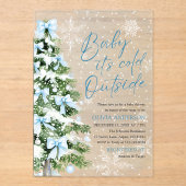 ブルーボウズベビーベビーシャワー外が寒い アクリル招待状 (正面)