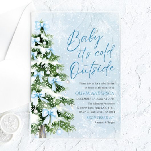 ブルーボウズベビーベビーシャワー外が寒い アクリル招待状