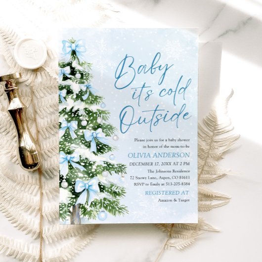 ブルーボウズベビーベビーシャワー外が寒い 招待状