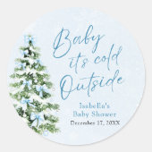 ブルーボウズボーイ ベイビー イッツ コールド アウトサイド ベイビー シャワー ラウンドシール (正面)