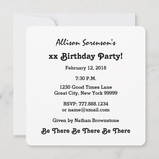 ブルーボウズ任意の年の誕生日名前をカスタムするW30Z 招待状 (裏面)