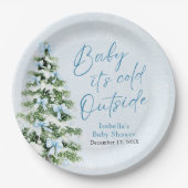 ブルーボウズ男の子ベビー寒い外の赤ちゃんシャワー ペーパープレート (正面)