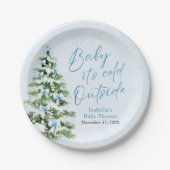 ブルーボウズ男の子ベビー寒い外の赤ちゃんシャワー ペーパープレート (正面)