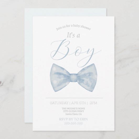 ブルーボウタイそれは男の子の赤ちゃんシャワーの招待状だ 招待状 (正面/裏面)