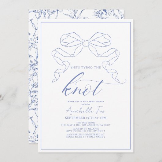 ブルーボウタイイングザノットブライダルシャワー 招待状 (正面/裏面)