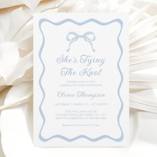 ブルーボウタイイングザノットブライダルシャワー 招待状