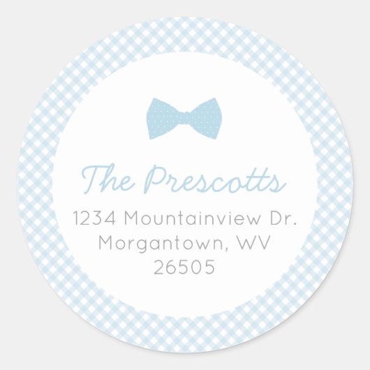 ブルーボウタイジンガム赤ちゃんシャワー ラウンドシール (正面)