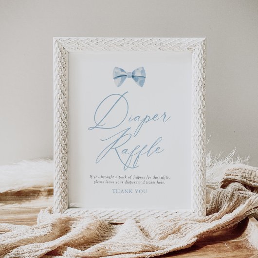 ブルーボウタイボーイベビーシャワーおむつラッフルサイン ポスター