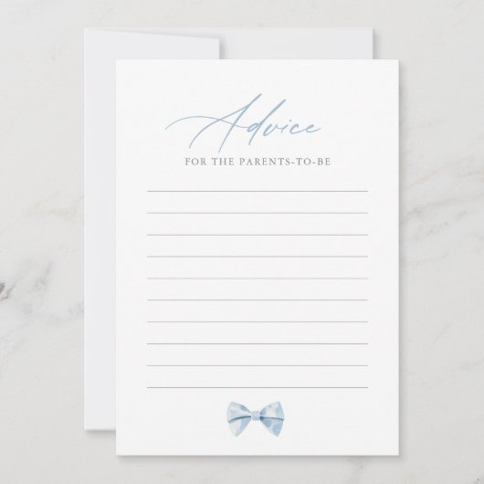 ブルーボウタイボーイベビーシャワーアドバイスカード 招待状 (正面)