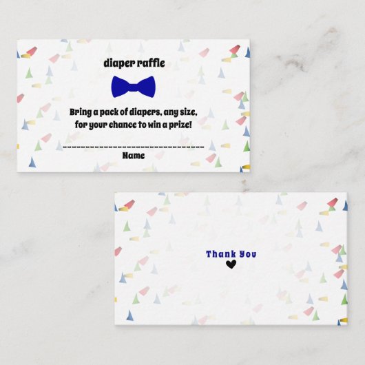 ブルーボウタイ男の赤ちゃんシャワーおむつラッフルカード エンクロージャーカード (正面/裏面)