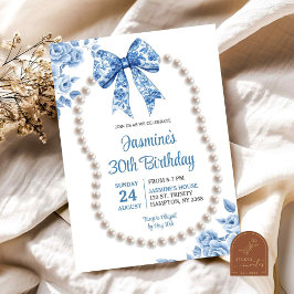 ブルーボウチノワセリーパールズウィメンズ誕生日 招待状