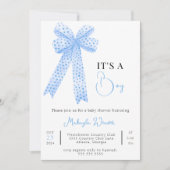 ブルーボウテンプレートプリント男の赤ちゃんシャワー 招待状 (正面)