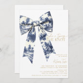 ブルーボウトイレ彼女は結び目ブライダルシャワー 招待状 (正面/裏面)