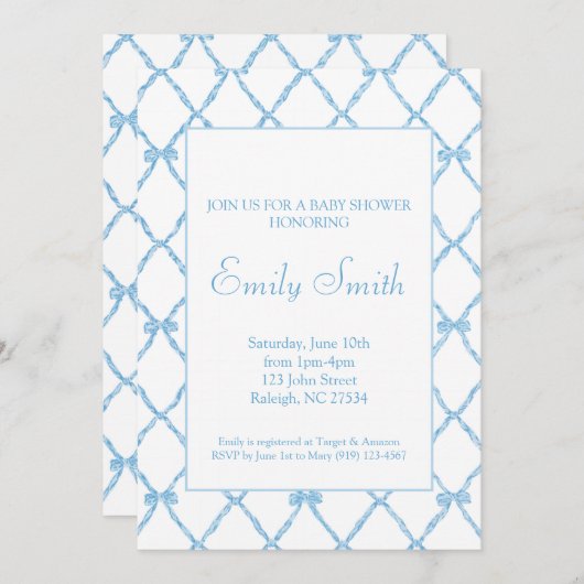 ブルーボウトレリス男の赤ちゃんシャワー招待状 招待状 (正面/裏面)