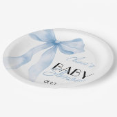 ブルーボウハンドドロードスクリプト男の赤ちゃんシャワー ペーパープレート (アングル)
