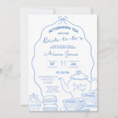 ブルーボウハンドドードルアフタヌーンティーブライダルシャワー 招待状 (正面)