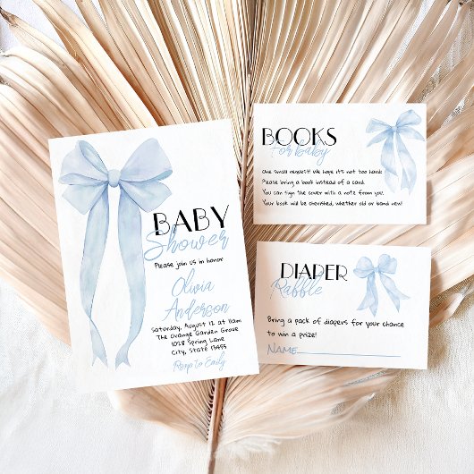 ブルーボウハンド引きボーイコケット赤ちゃんシャワー 招待状