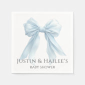 ブルーボウパーソナライズされたガールコケット赤ちゃんシャワー スタンダードカクテルナプキン (正面)