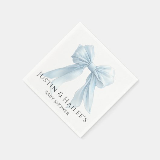ブルーボウパーソナライズされたガールコケット赤ちゃんシャワー スタンダードカクテルナプキン (角)