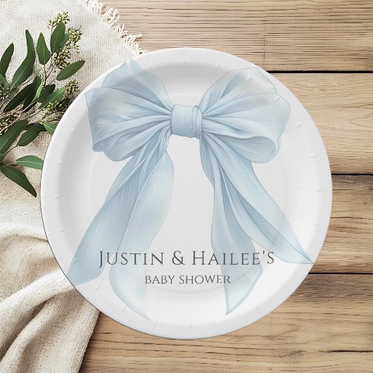 ブルーボウパーソナライズされたガールコケット赤ちゃんシャワー ペーパープレート