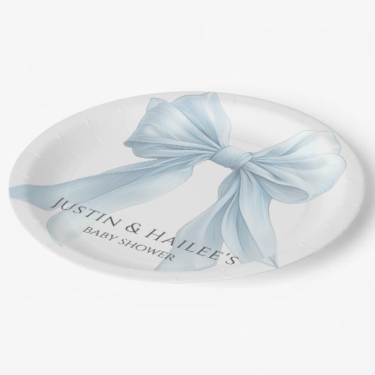 ブルーボウパーソナライズされたガールコケット赤ちゃんシャワー ペーパープレート (アングル)