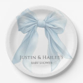 ブルーボウパーソナライズされたガールコケット赤ちゃんシャワー ペーパープレート (正面)