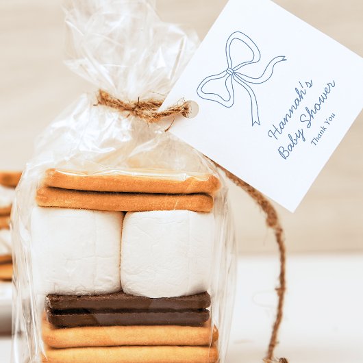 ブルーボウパーソナライズされたコケットリボンベビーシャワー フェイバータグ