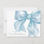 ブルーボウパーソナライズされたネームエレガントモノグラム ノートカード (正面)