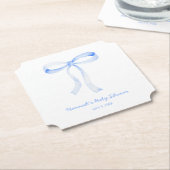 ブルーボウパーソナライズされたベビーシャワー水彩色 ペーパーコースター (アングル)