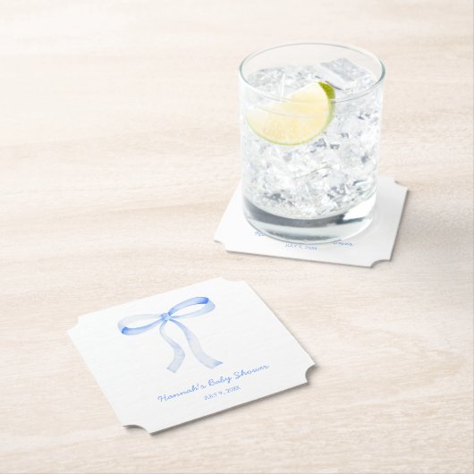 ブルーボウパーソナライズされたベビーシャワー水彩色 ペーパーコースター (インサイチュ)