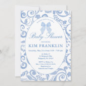 ブルーボウフローラコケットギンガムボーイベビーシャワー 招待状 (正面)