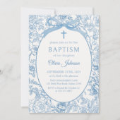 ブルーボウフローラチノイスリーバプテスマ招待状 招待状 (正面)