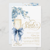 ブルーボウフローラパール&プロセッコブライダルシャワー 招待状 (正面/裏面)