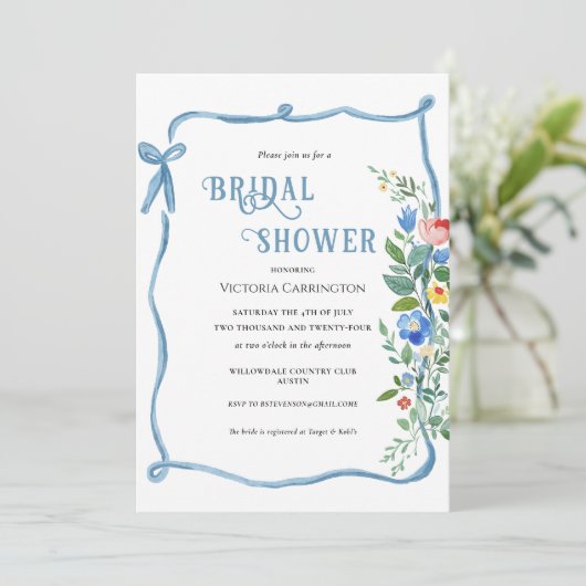 ブルーボウフローラブライダルシャワー招待 招待状 (スタンド正面)