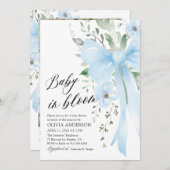 ブルーボウフローラベビーイン開花ボーイベビーシャワー 招待状 (正面/裏面)